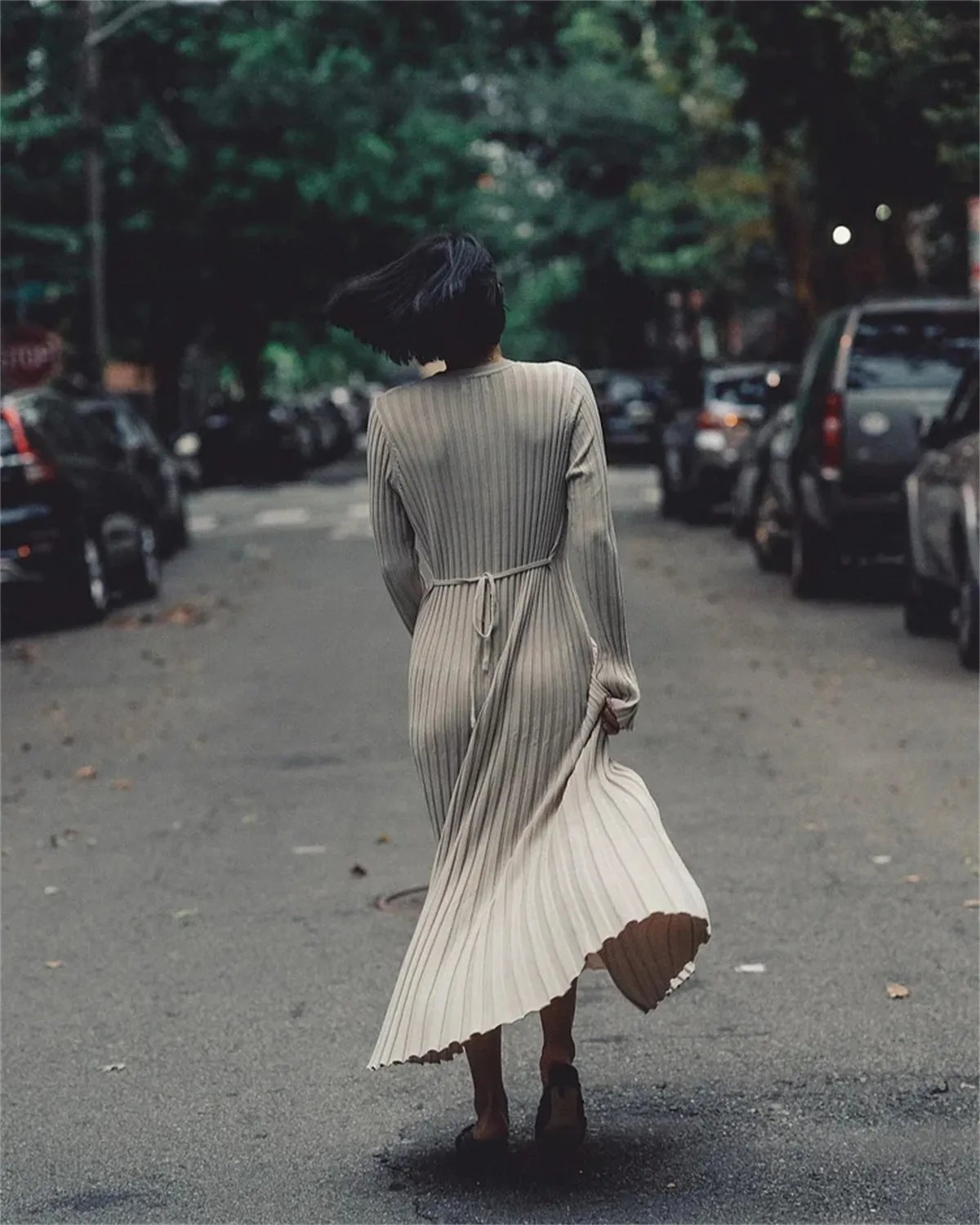 2023 Fall New Sleeved Knit Midi Dress