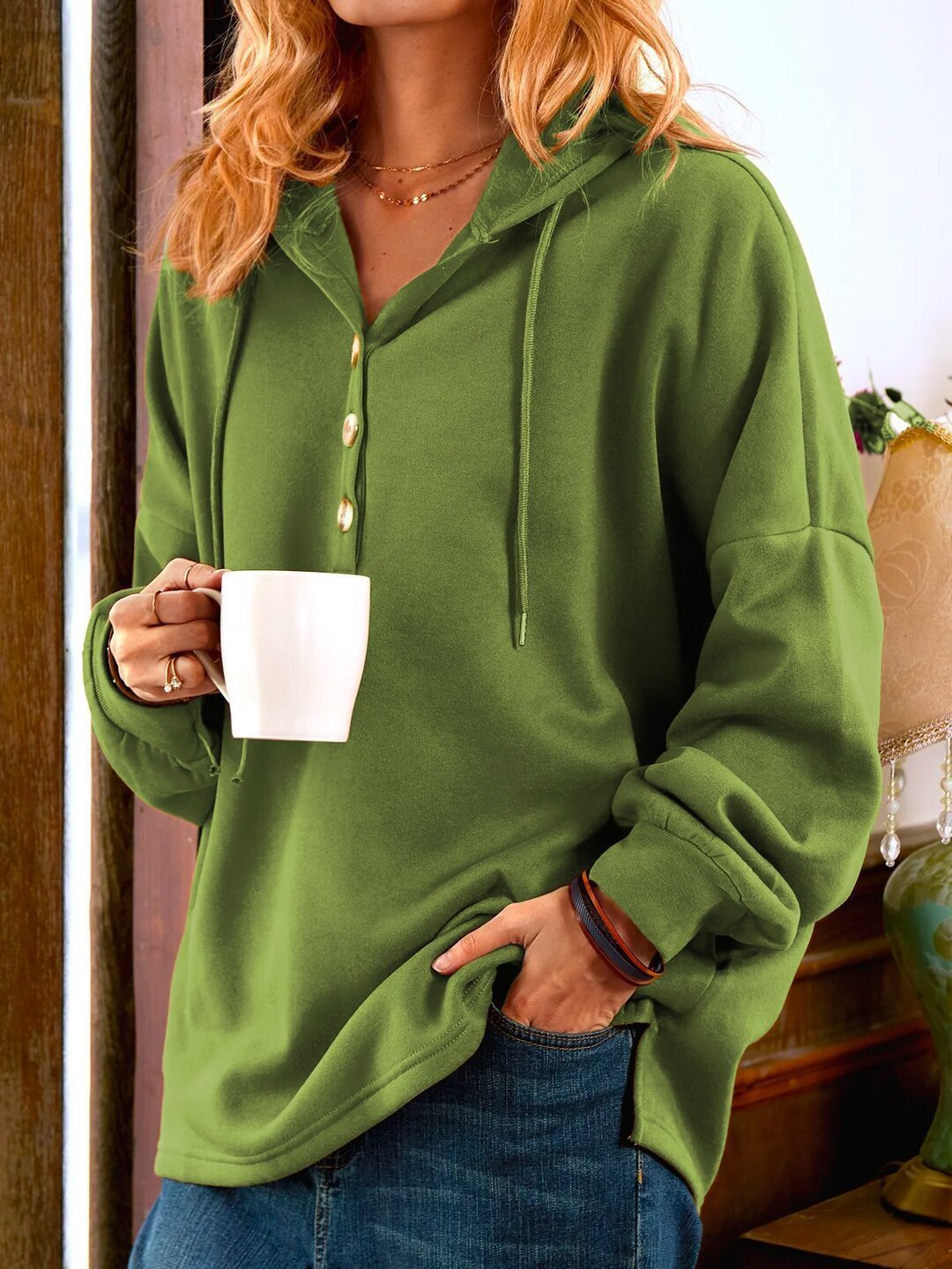 🔥Today's Deal-LONG SLEEVE BUTTONED SWEATSHIRT😍